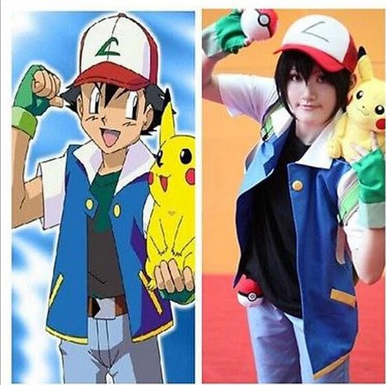 Бесплатная доставка Ash Ketchum тренер костюм Косплэй куртка + перчатки шапка мяч xs-3xl |