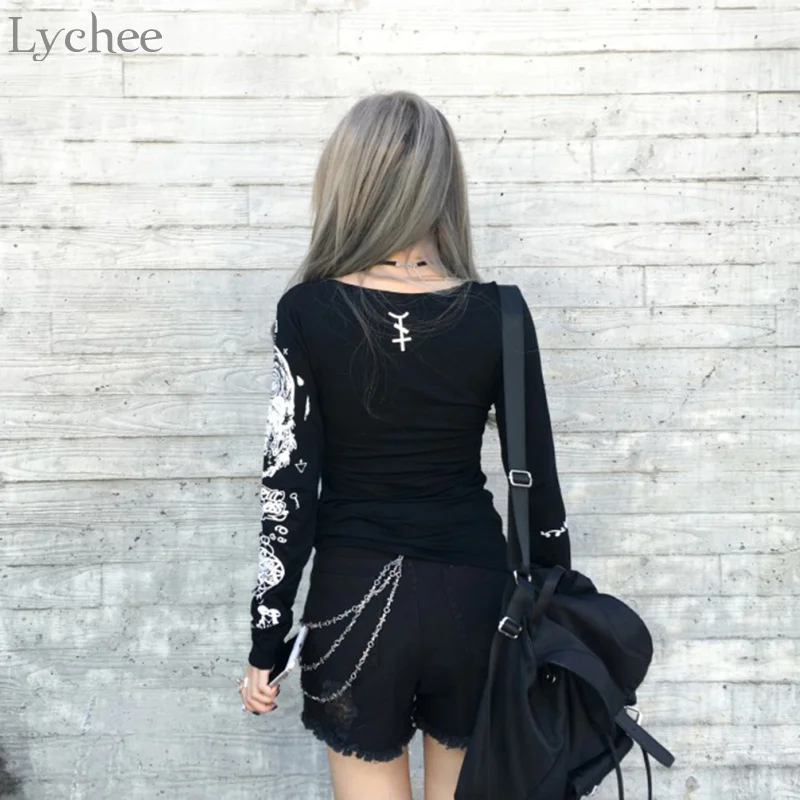 Lychee в стиле панк готика женская футболка с принтом форме буквы печати Тонкий
