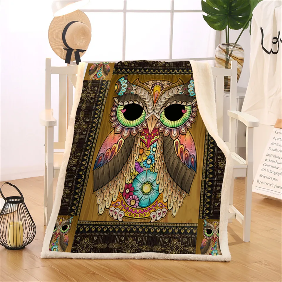 Сова одеяло на искусственном меху диване кровать ацтеков Геометрические пледы