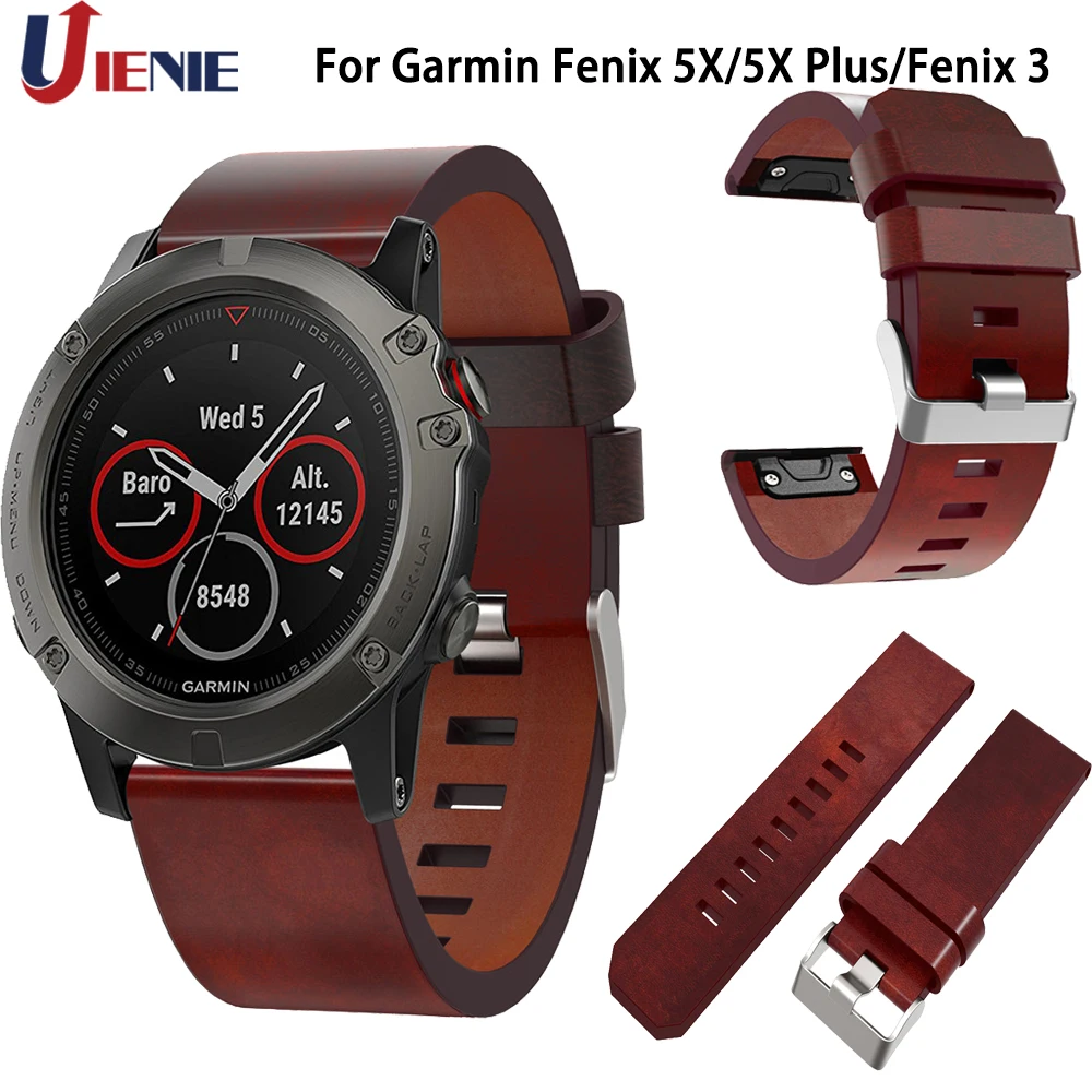 Ремешок кожаный для смарт часов Garmin Fenix 6X/5X/5X Plus/3/3HR 26 мм быстросменный наручный