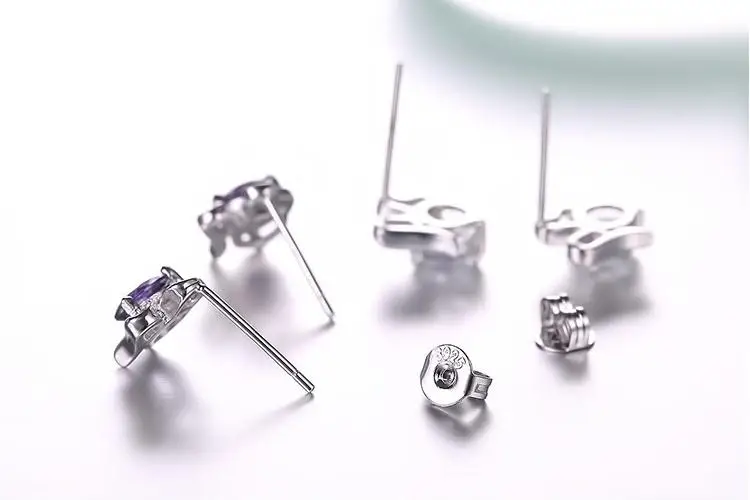 100% Серебро 925 пробы высокое качество блестящие Кристальные серьги-гвоздики для