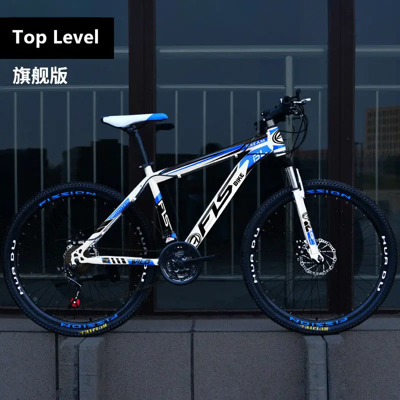 Top Blue White Бренд, рама из углеродистой стали для горного велосипеда, 24/26 дюймов, колеса, 27 скоростей, двойной дисковый тормоз, велосипедный спорт на открытом воздухе, горные велосипеды - Цвет: Top Blue White