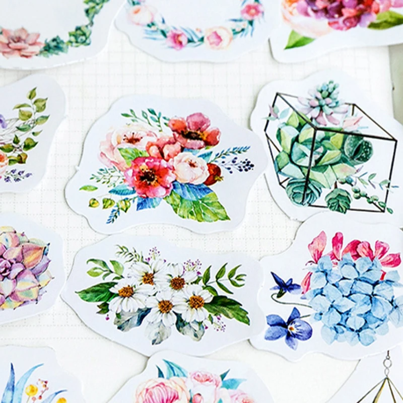 Бумажные этикетки 46 шт./лот с разными цветами и листьями наклейки для