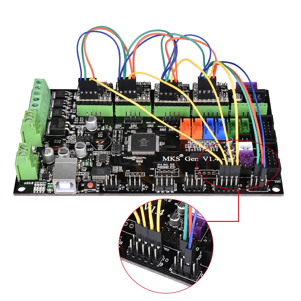 3D-принтеры MKS Gen V1.4 Управление доска Поддержка TMC2130 V1.1 SPI TMC2208 A4988 DRV8825 драйвер для RepRap Рампы 1,4 Мега 2560 R3