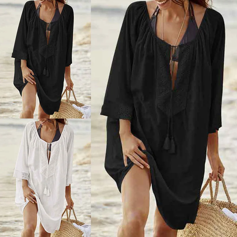 Новинка женское однотонное кружевное платье бикини солнцезащитное свободное