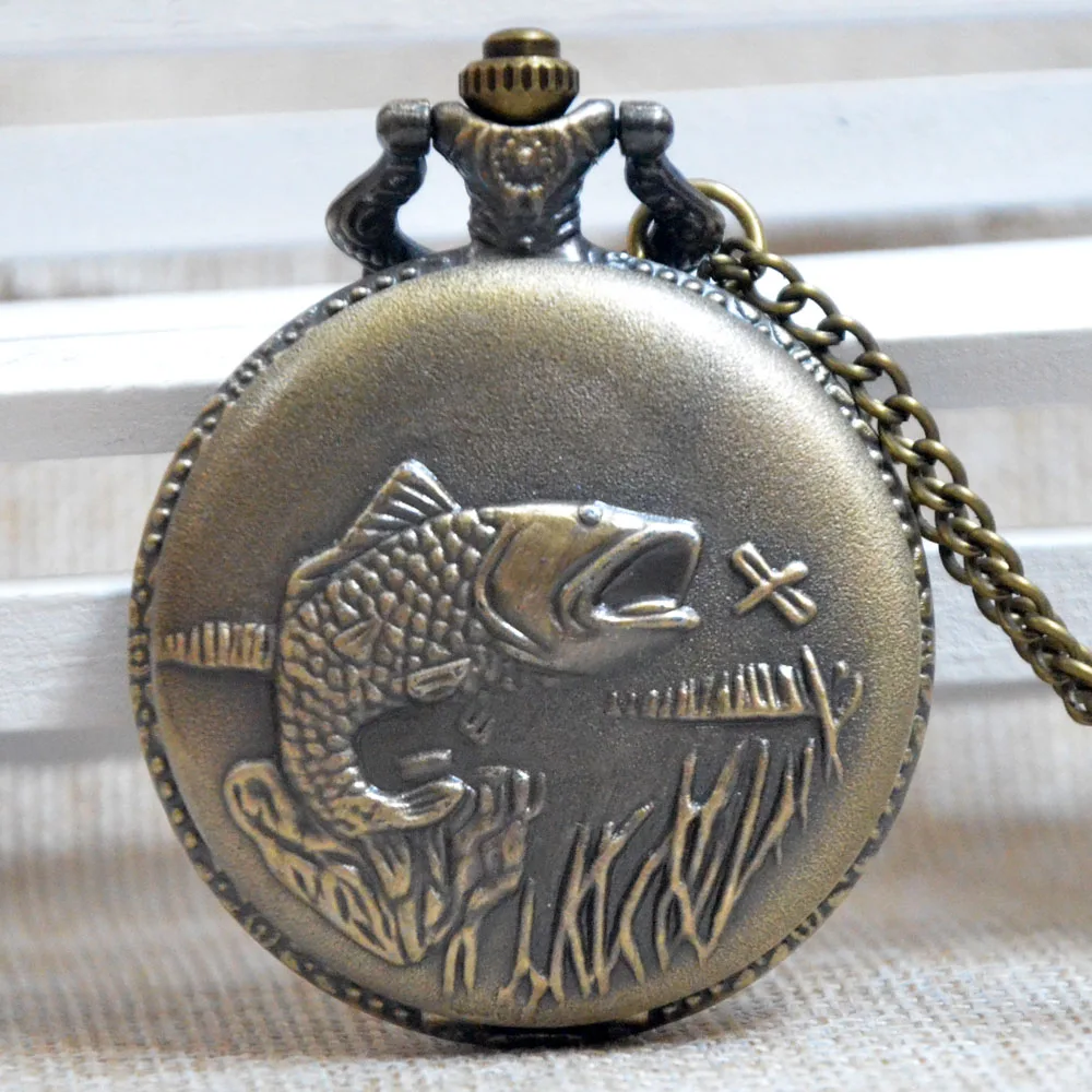 Новая Мода Бронзовый/серебро рыболовные Золотая рыбка кварцевые карманные часы