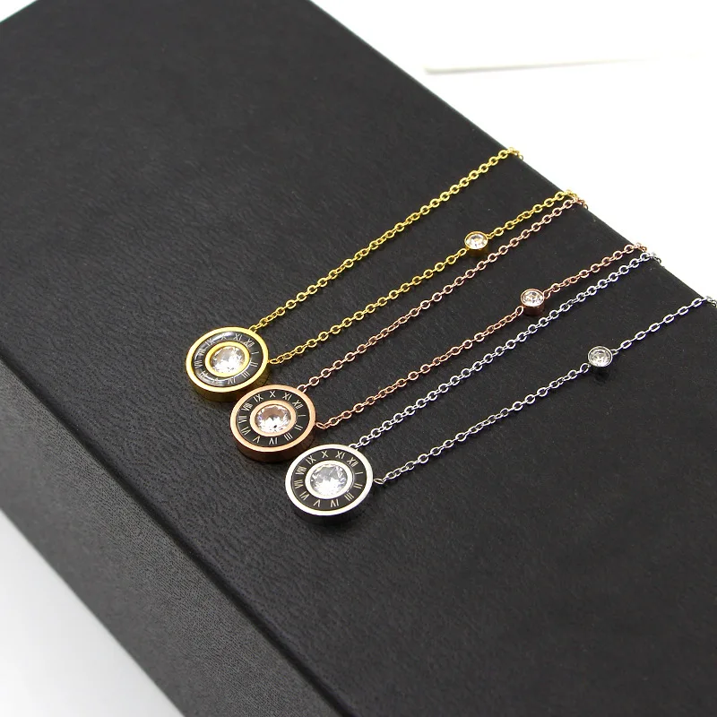 Ожерелье женское из нержавеющей стали с римскими цифрами и кристаллами |