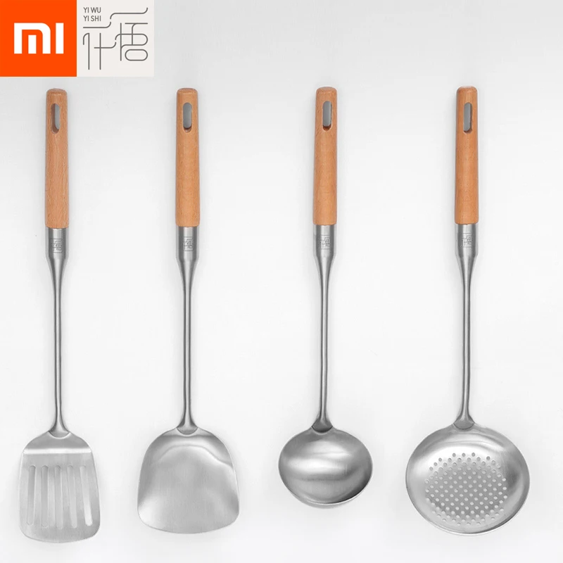 Xiaomi Yiwuyishi Тернер ложка лопатка для перемешивания кухонные инструменты материал из нержавеющей стали с Буковой деревянной ручкой