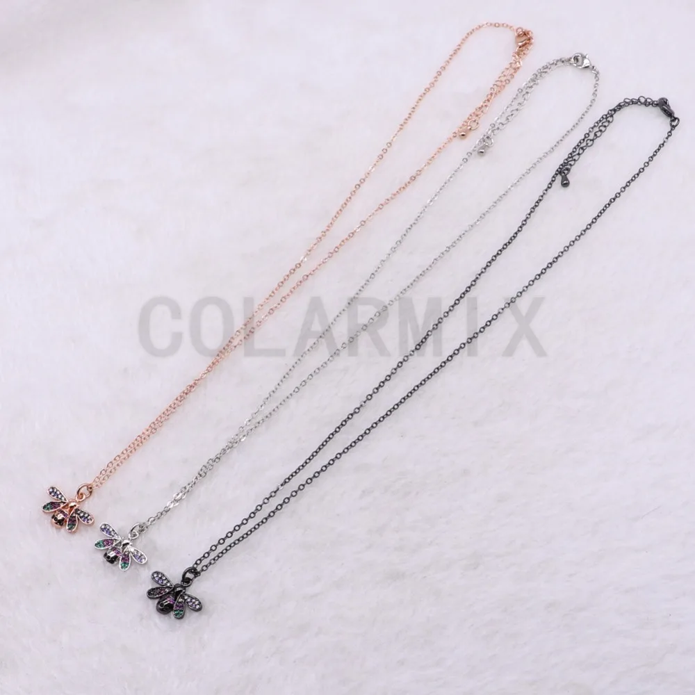 8 Pcs Micro pave Zircon tiny bugs pendant necklace Mix color inset Fashion slim chain 3741 | Украшения и аксессуары