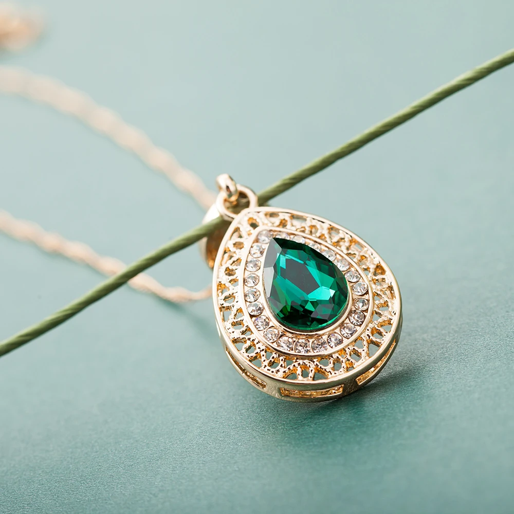 ALULU Fashion Green Crystal Women Pendant Necklace Rhinestone Jewelry For Plated Gold Necklaces &amp Pendants Female | Украшения и