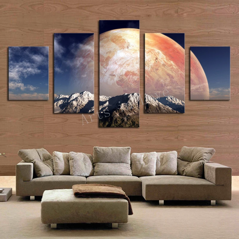 

Unframed 5 Panels Canvas Print Huge HD Red Planet Wall Art Picture Top-rated For Living Room Painting Artwork Cuadros Decoracion