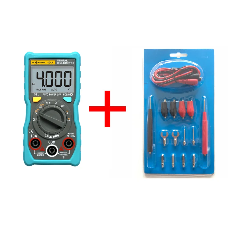 404A WITH 12PCS SET RICHMETERS 404A Digital Multimeter Auto-Ranging True-RMS intelligent NCV 4000 Counts AC/DC Voltage Current 40M Ohm - Цвет: 404A WITH 12PCS SET