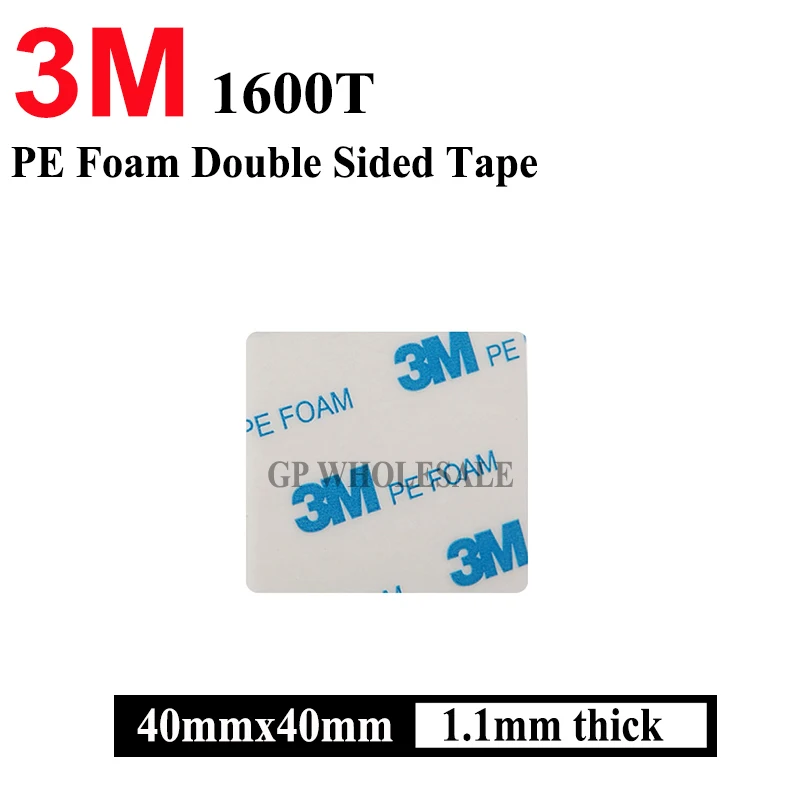 3M 1600T PE Foam Double sided adhesive tape 1mm thick, white color, 1MM thickness 40mm*40mm square 2000 pcs/lot Customize cut