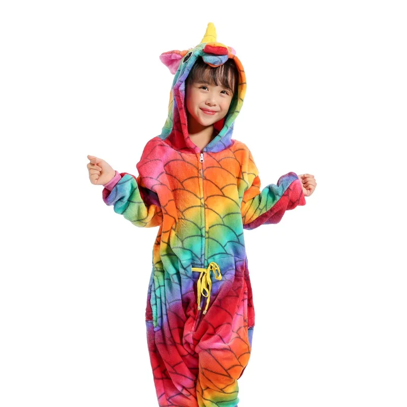 Children Pajamas for Boys Girls Cartoon Pegasus Panda New Unicorn Soft Flannel Animal Sleepwear Kids Blanket Onesie 4-12 Year | Детская