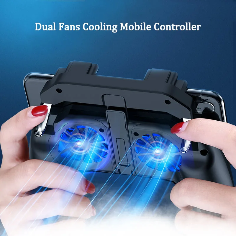 pubg mobile controller with double fan cooling for iphone ios android phone game pad free fire with 2500mah 5000mah power bank free global shipping