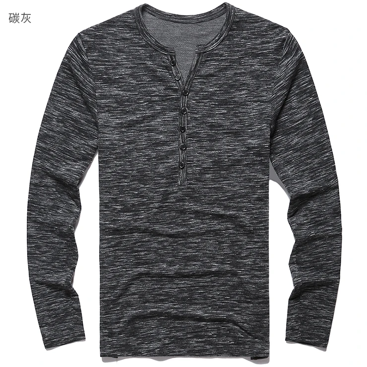 Мужская Осенняя хлопковая Футболка с воротником Хенли приталенная Повседневная