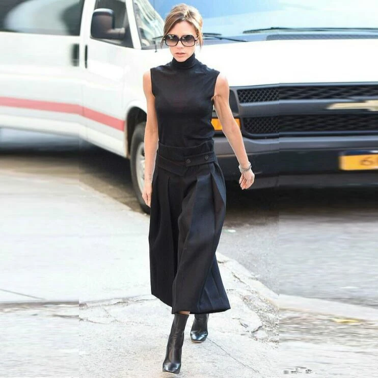 Комплект из 2 предметов с водолазкой и широкими штанинами топ без рукавов Темно