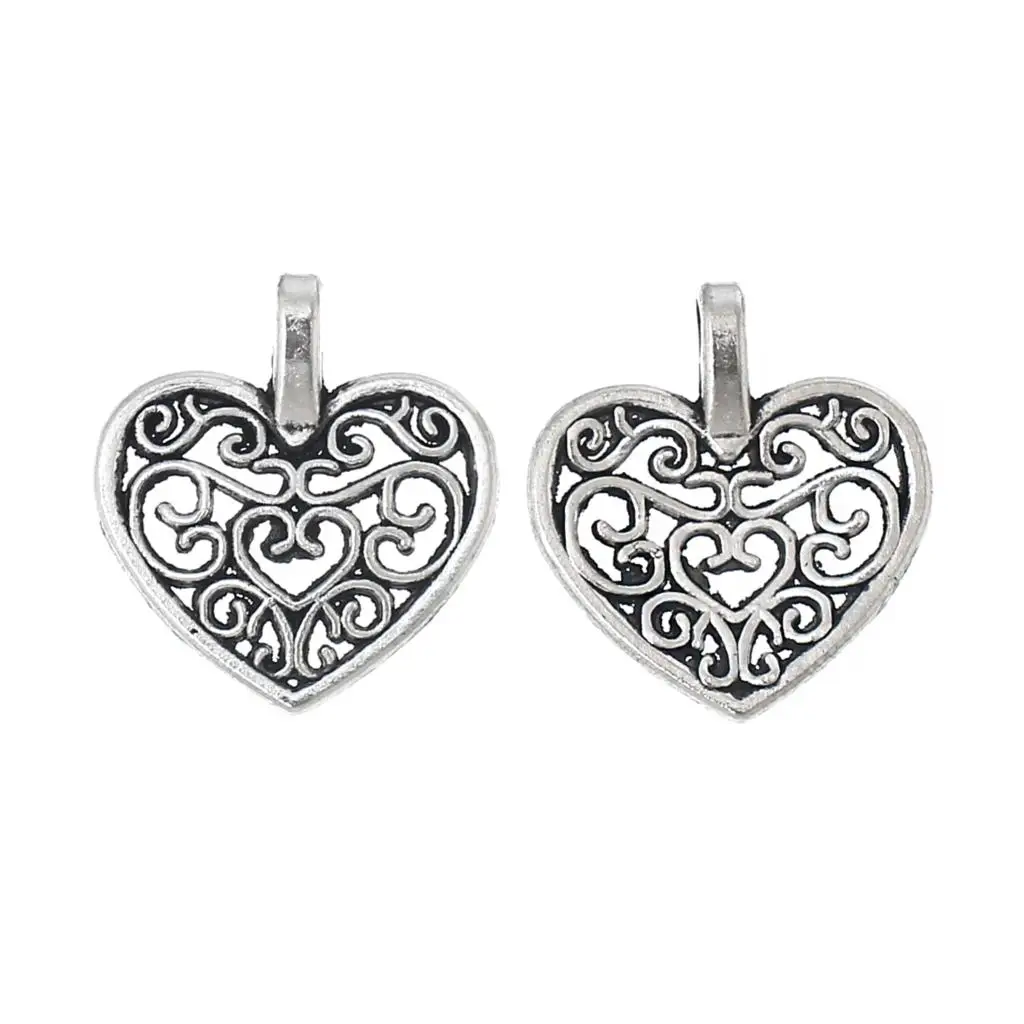DoreenBeads подвески из цинкового металлического сплава в форме сердца серебряный