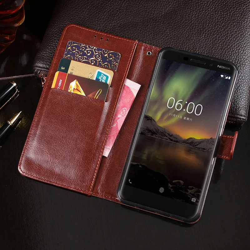 Для Nokia 6 2018 чехол Высокое качество Флип кожаный для крышка Капа телефона Fundas