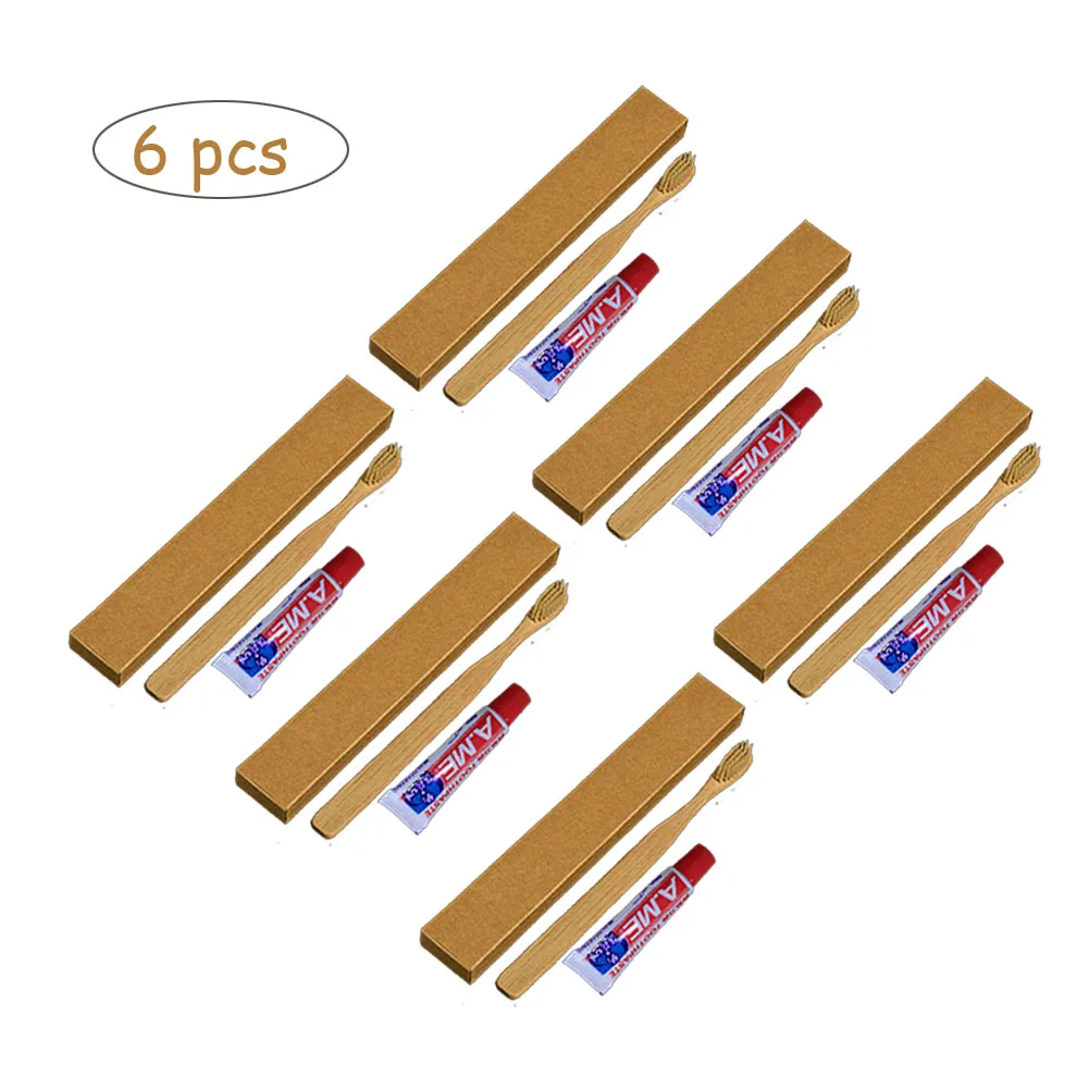 6 комплектов одноразовые бамбуковые ручки для путешествий мягкая щетина