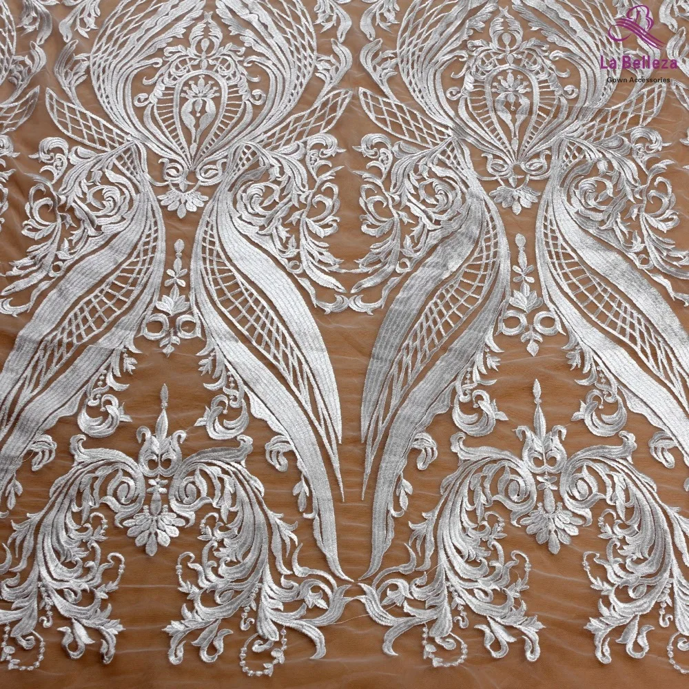 La Belleza Свадебная кружевная ткань, белая модная кружевная ткань, полиэстер на сетке, кружевная ткань с вышивкой