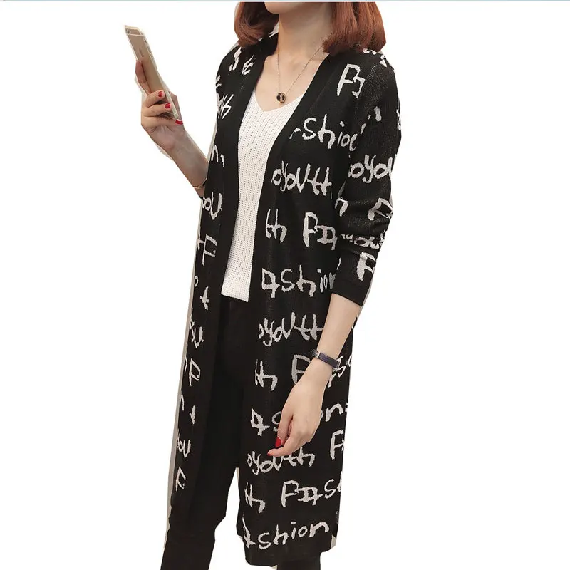 Осенний корейский женский свитер свободного кроя средней длины с длинными