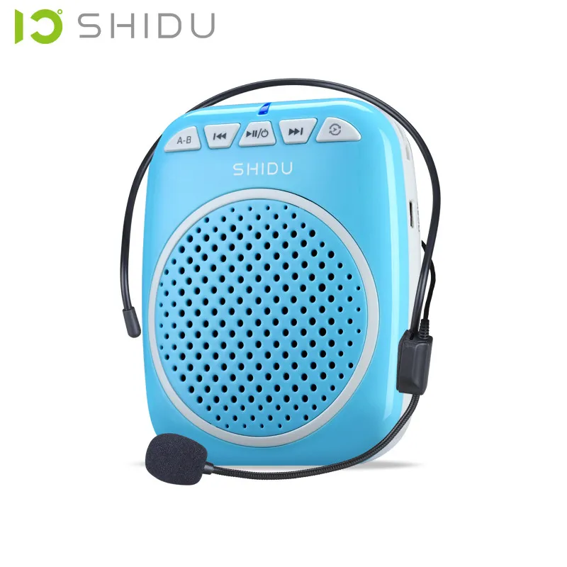 Синий SHIDU S308 микрофон для учителя специальный голосовой усилитель с проводной гарнитурой поясная шея и зажим для ремня поддержка MP3 U диск/TF - Цвет: Синий