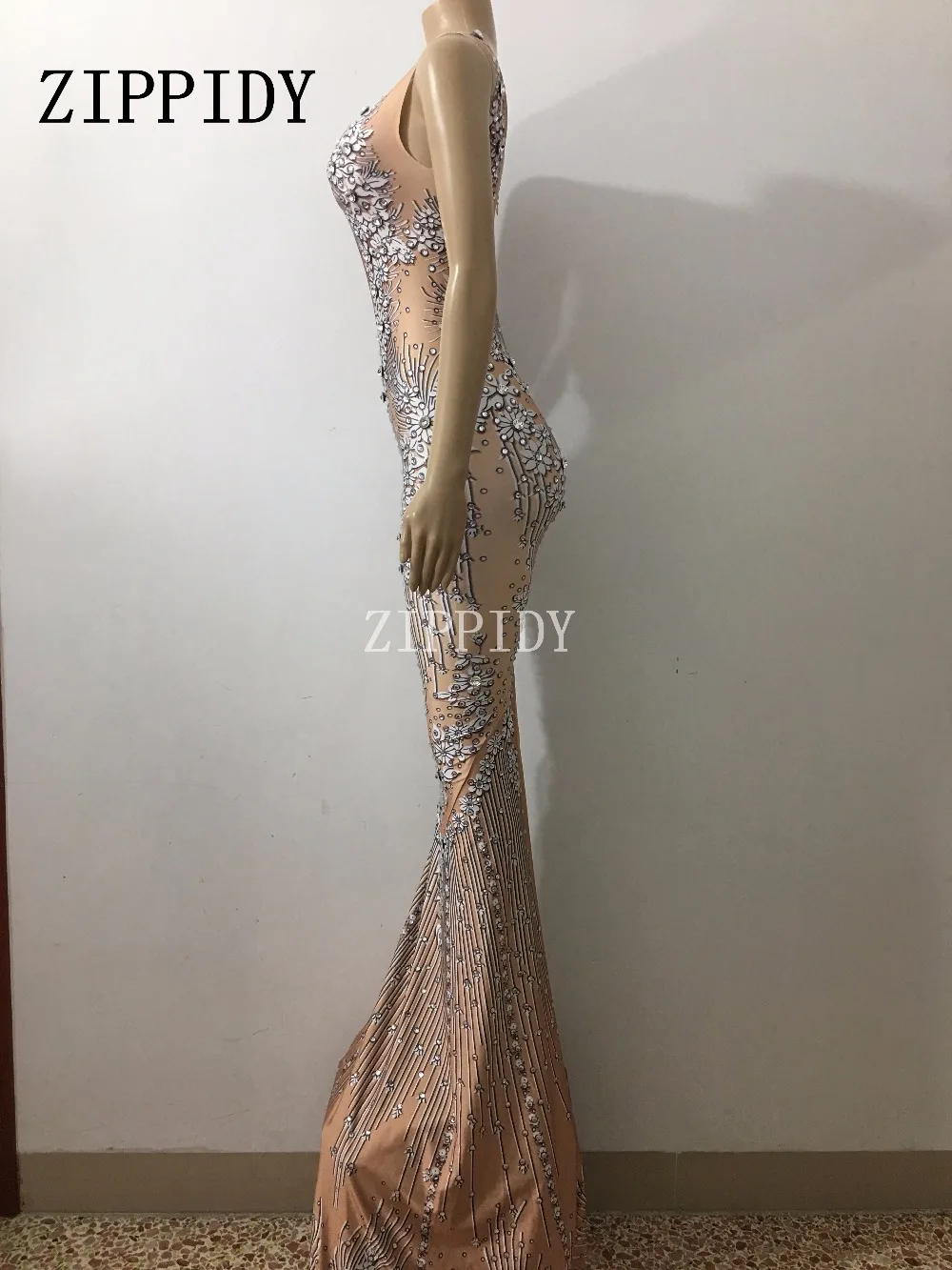 Яркий большой кристаллами пикантные открытые длинное платье ночной клуб Пром