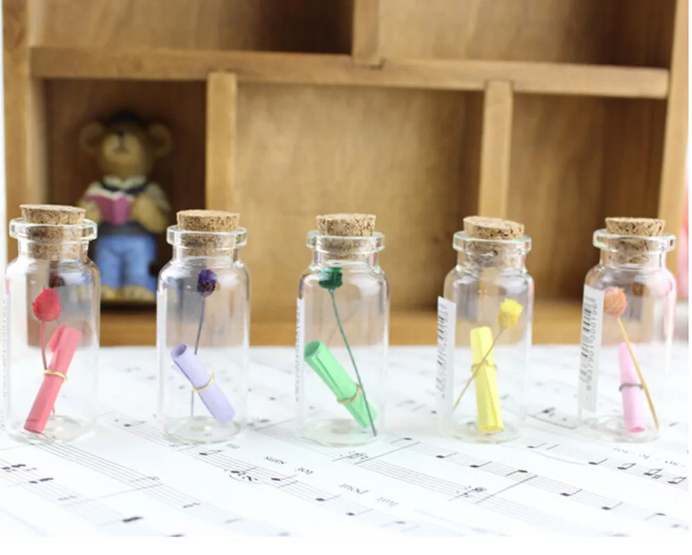 Бесплатная доставка 5 шт. мини пробка Happy Flower прозрачная стеклянные бутылки