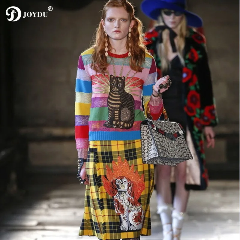 Женский хлопковый подиумный свитер JOYDU винтажный трикотажный в полоску с