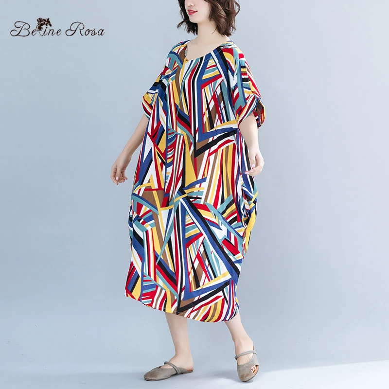 Женское разноцветное платье в полоску BelineRosa элегантное Хлопковое стиле бохо с