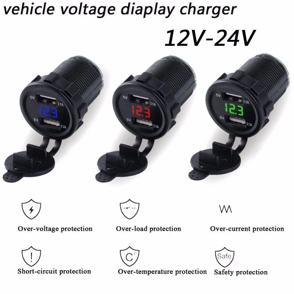 12 В 24 4.2A Dual USB мотоциклов прикуривателя автомобильного Зарядное устройство