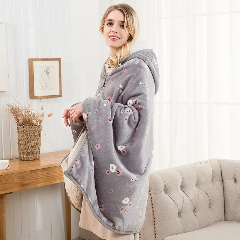 thick Flannel Blanket Hoodie Travel Totoro Blanket Kids Hooded Blankets Sweatshirt Unicorn Warm Fleece Coats TV Blankets for Bee