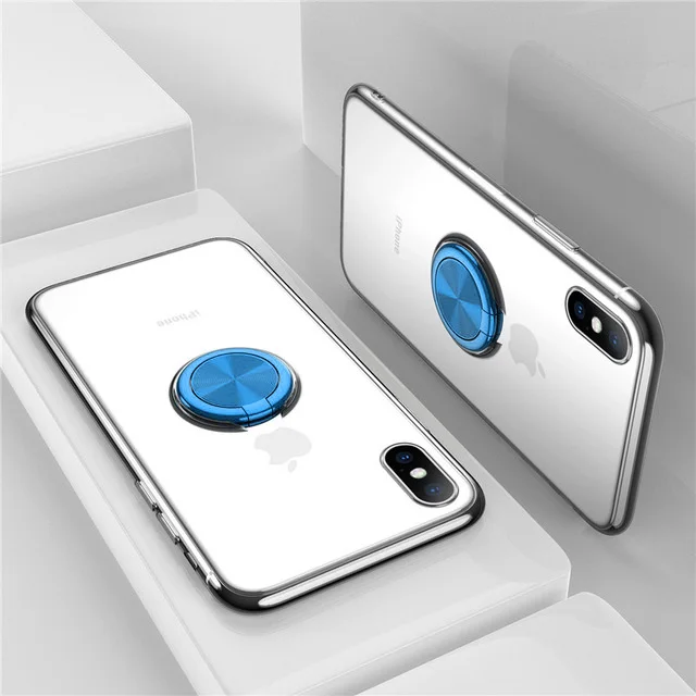 Синий Чехол для iPhone Xs Max, чехол для iPhone Xr, для iPhone 8 Plus, роскошное прозрачное защитное кольцо, оболочка для iPhone X 6 6s 7, чехол - Цвет: Синий