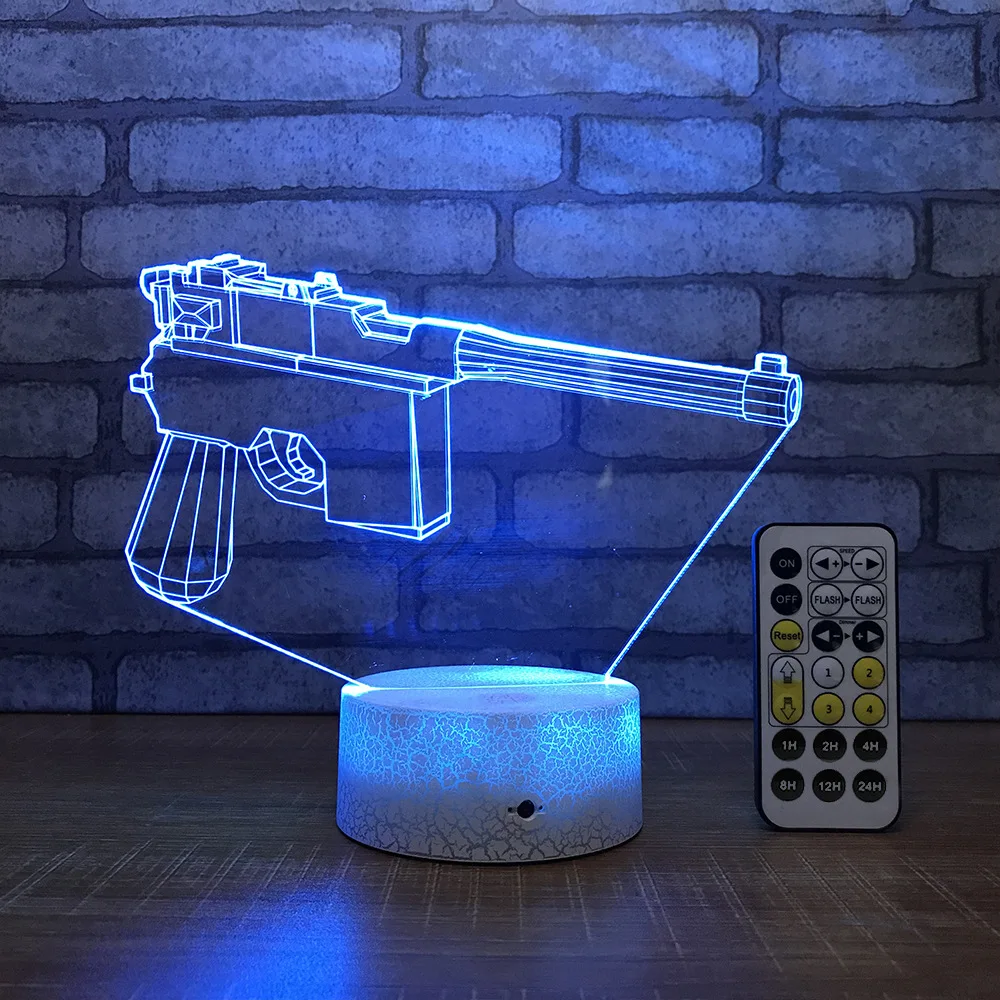 Пистолет светодиодный 3D настольная лампа USB 7 цветов Изменение ночной Светильник