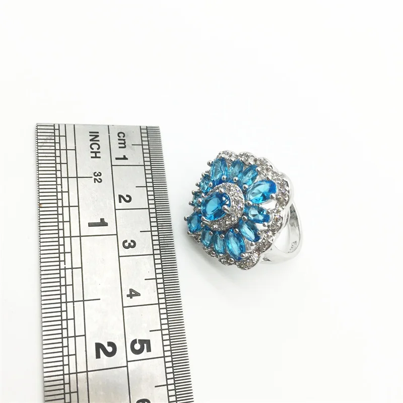 Flower Sea-Blue White color Silver Jewelry Sets For Women Drop Earrings/Necklace/Ring/Pendant Free shipping | Украшения и