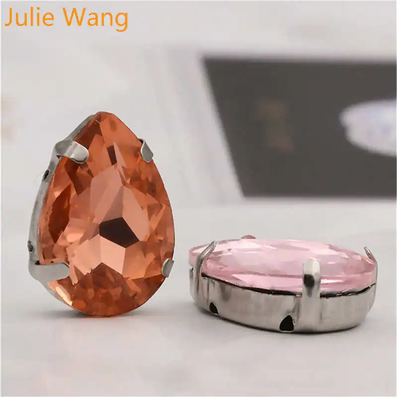 Julie Wang 50 шт. стеклянные стразы в форме капли с зажимами кабошон каплевидный