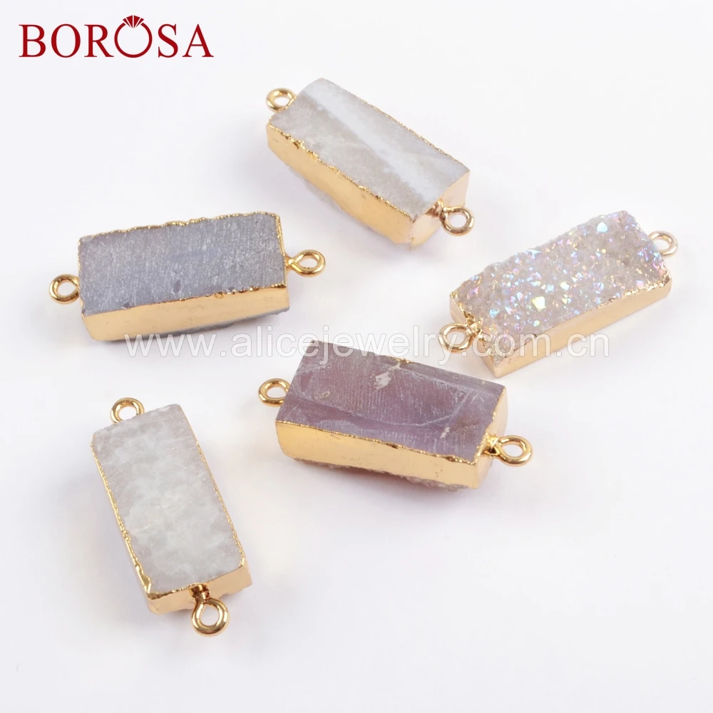 BOROSA 5 шт. золотой цвет натуральный Титан Радуга Агат бар Друза соединитель для