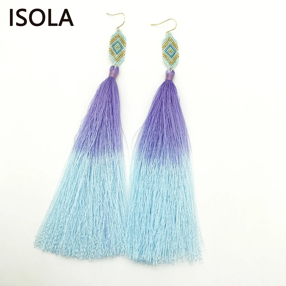 Летние Элегантные длинные серьги кисточки в богемном стиле ISOLA высокое качество