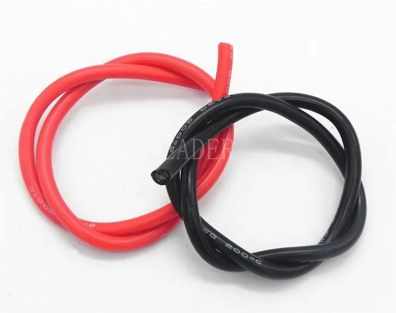 Высокотемпературный мягкий силиконовый кабель 8AWG/ 10AWG черный + красный 1 метр