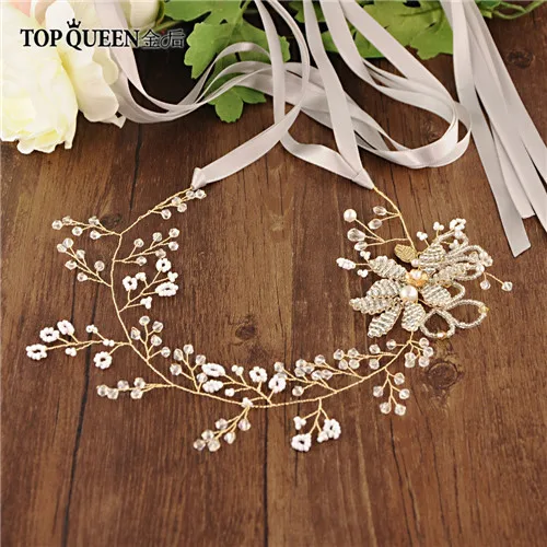 gray ribbon TOPQUEEN SH68 Свадебные ремни с жемчугом свадебный пояс для невесты Свадебные аксессуары тонкие ремни для ночного платья - Цвет: gray ribbon