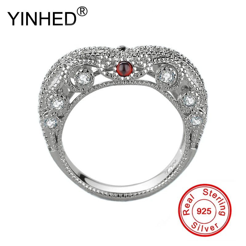 

Женское Винтажное кольцо в форме сердца YINHED, роскошное ювелирное изделие из стерлингового серебра 925 пробы с красным Рубином из циркония, св...