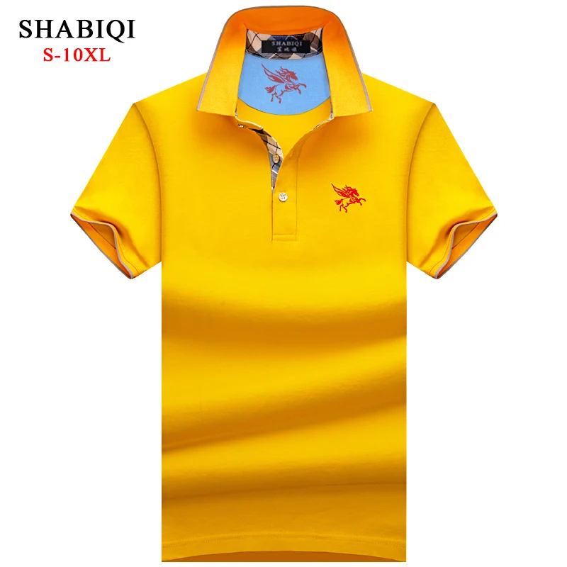 yellow SHABIQI брендовая мужская рубашка, Мужская рубашка поло, Мужская рубашка поло с коротким рукавом, рубашка поло с вышивкой Пегаса, рубашка поло размера плюс 6XL 7XL 8XL 9XL 10XL - Цвет: yellow