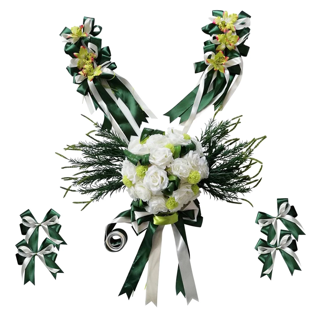 Набор свадебных автомобильных украшений шелковая лента с цветами и бантом