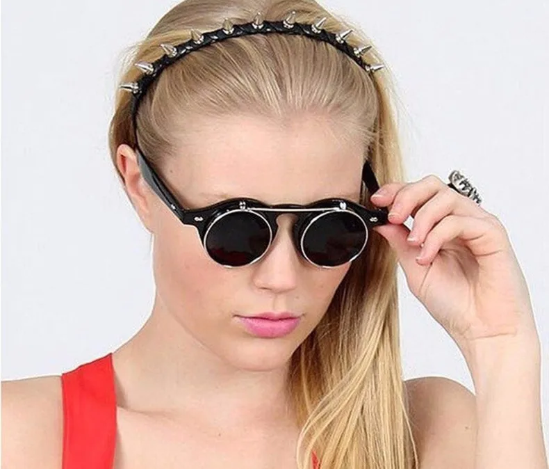 Модные Винтажные круглые солнцезащитные очки в стиле стимпанк женские