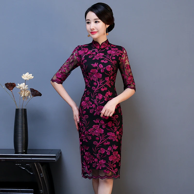 

Женское винтажное платье Ципао, облегающее короткое платье ручной работы с цветочной вышивкой, традиционное китайское вечернее свадебное ...