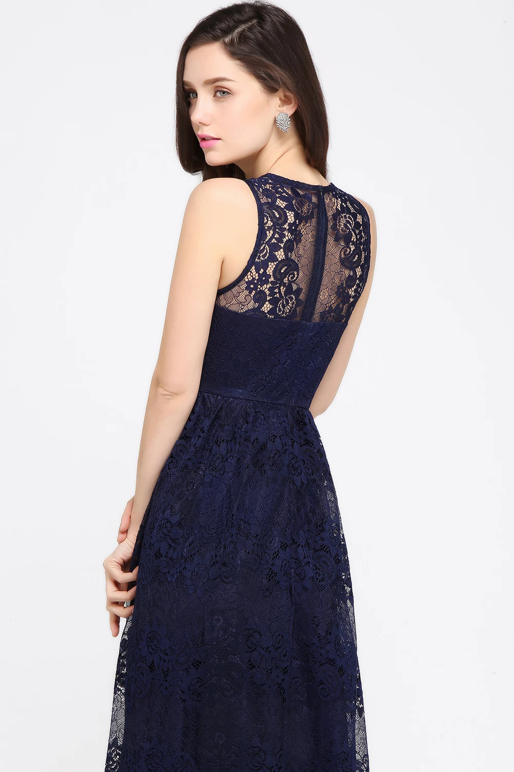 

MisShow In Stock Robe De Soiree Elegant Navy Blue Lace Evening Dresses Sexy V Neck Formal Party Gowns Vestido De Festa