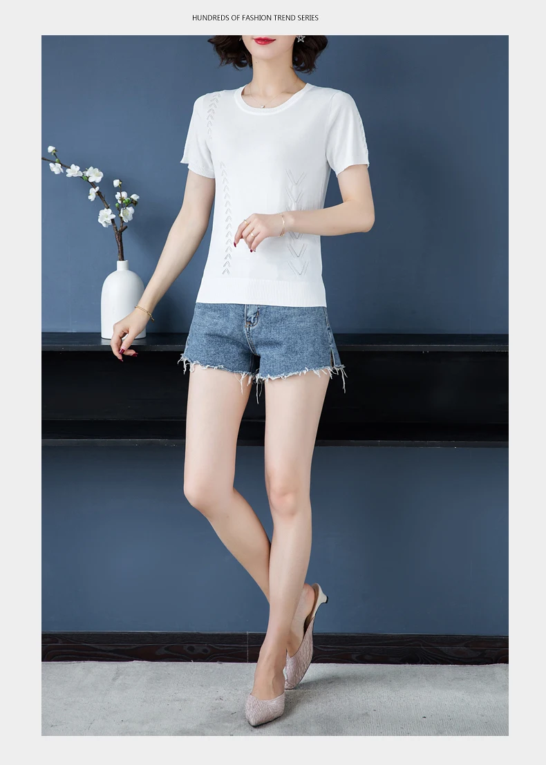 XJXKS, короткий рукав, топ,, вязаная, для молодых женщин, футболка, Femme, высокая эластичность, летние топы, повседневные, элегантные, для молодых женщин, футболки