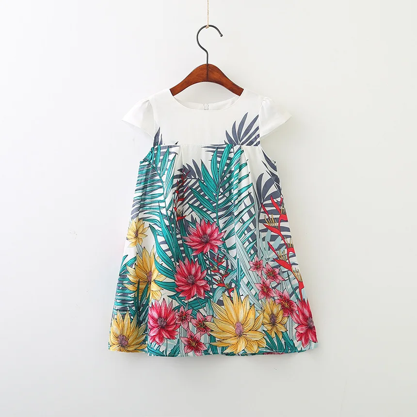 new girls dress for summer leaves Flower printed cloths Kids flying sleeves vest children's clothing Birthday Costume | Детская