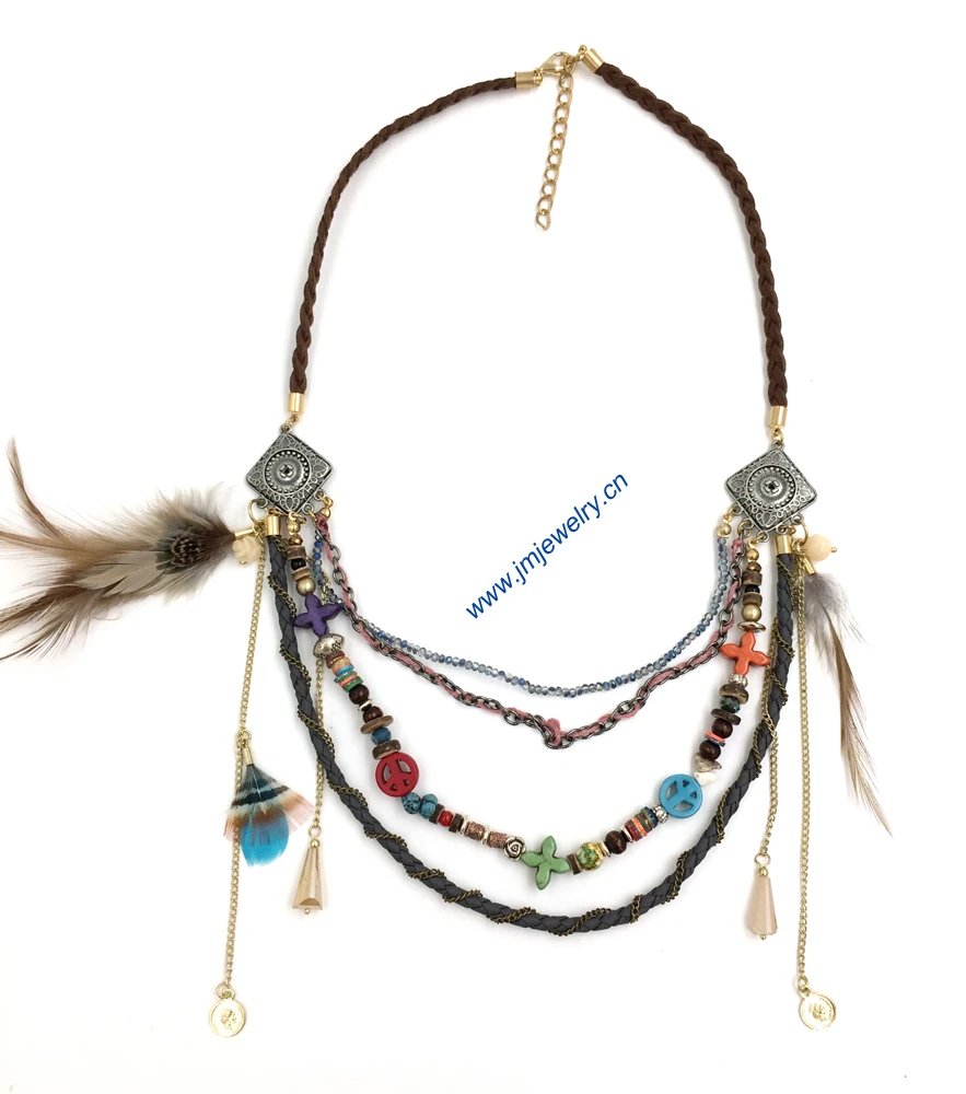 ?? ジュエリー卸売自由奔放に生きるスタイルビーズネックレスステートメントネックレスfetherタッセル夏スタイル用海ビーチボヘミアコリアー